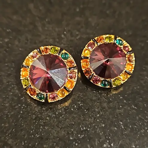 St. John 💕💕 Round Cirlular Clip On Earrings ~ Multi-Color Jewels NWOT