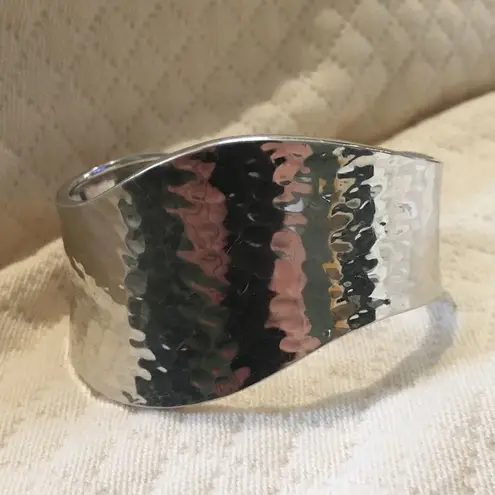 TAXCO Mexico Sterling Silver Hammered Wave Cuff Bangle Bracelet