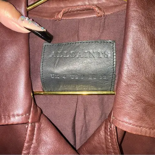 ALLSAINTS  Balfern Moto Leather Biker Jacket in Burgundy