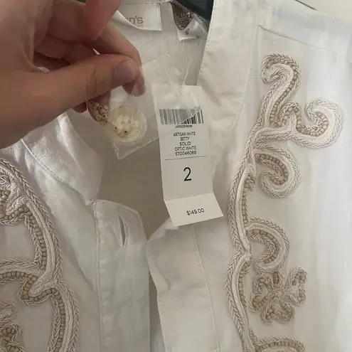 Chico's Chico’s 100% Linen Lightweight Boho Beaded Blazer Button Front Jacket Size 2 (L)