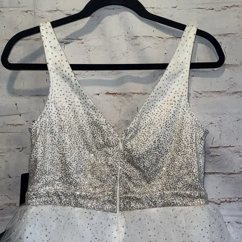 Lulus Dress Medium Sparkling White Tulle Ballerina Dream Cream Gold Skater Dress