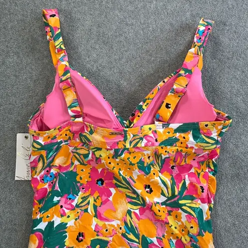 Anne cole  Underwire Twist Front Tankini Top Size 32C/34B Orange Floral Sunshine