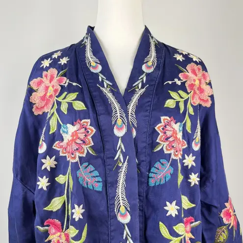 Johnny Was NWOT Emika Kimono Embroidered Open Front Jacket Navy 3/4 Sleeves XL