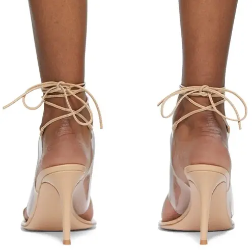 Gianvito Rossi Plexi PVC Leather Thong Heel Wraparound Sandals Size EU 36.5