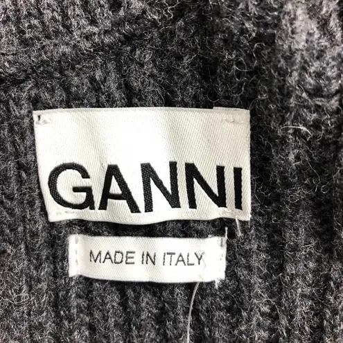 Ganni Phantom Gray Ruffle Open Back Wool Sweater XS NWT