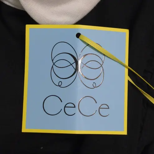 CeCe Womens Tank Top Black Sleeveless Peter Pan Collar Stretch Ruffles M New