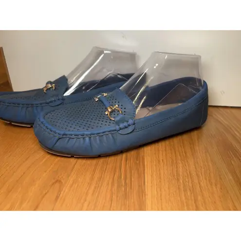 H By Bendel Shoes Womens Size 9W Blue Leather Perforated Loafer Moc Drivers