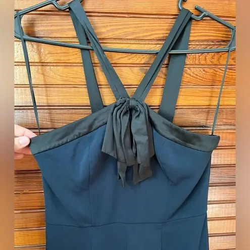 Jay Godfrey Dryden Bow Pleated Jumpsuit Wide Leg Navy Blue Size 2 Black Satin