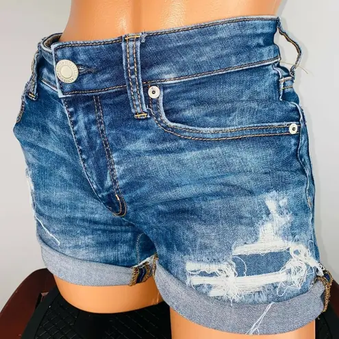 American Eagle  6 Super Super Stretch X Midi Destroyed Faux Patches Jean Shorts