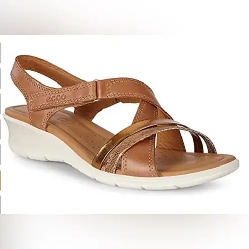 Ecco Women's Leather Felicia Sandal Wedge Cashmere/Bronze Size 41 EU/10-10.5 US