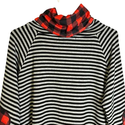 Hawthorne Red Black White Mixed Print Long Sleeve Cowl Neck Sweatshirt Size 3X