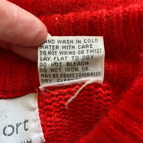 David Benjamin DB Sport Sweater L Red Silk Angora Knit Faux Leather Long Sleeve Size L