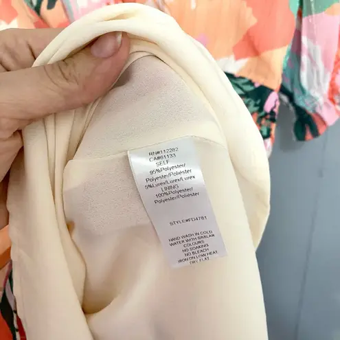 Adelyn Rae Coral Floral Metallic Stripe Chiffon Ruched Party Mini Dress M