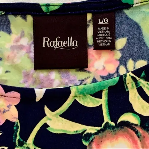 Rafaella Dress Blue Pink Yellow Floral Cold Shoulder Short Sleeve Dress Large