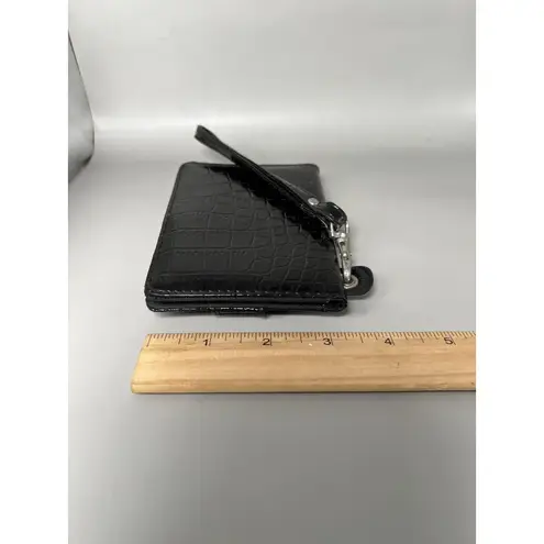 Crocodile Embossed Patent Wristlet Wallet Womens Black ID Window Card Slots