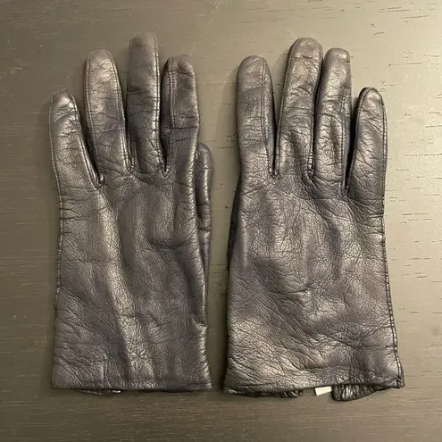 Vintage 1950s/1960s Ink Navy Blue Italian Leather Orlon Lined Women’s Gloves