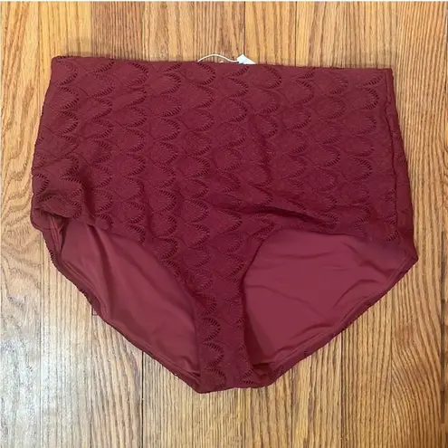 ANDIE Super High Waisted Bikini Bottom size L Crochet Syrah Red NWT