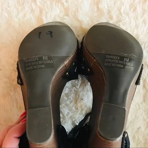 Dollhouse Keefe Black Lattice Wedge Ankle Strap Sandals Size 8