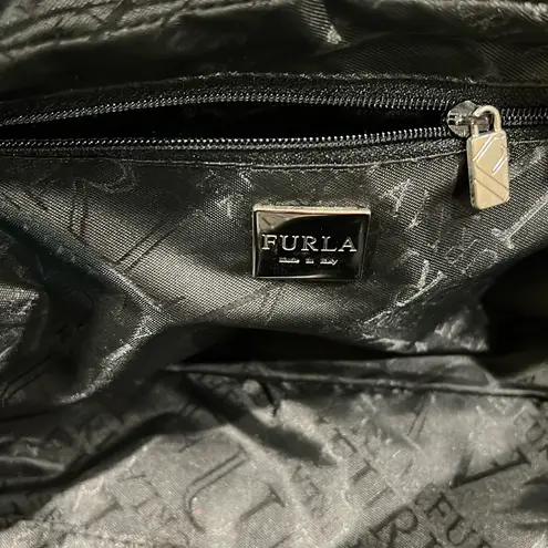 Furla Black Leather Shoulder Bag with Silver Chain Strap EUC