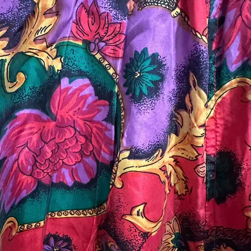 Vintage 90s 100% Silk Baroque Floral Scroll Shorts Rare Statement Piece Small Red