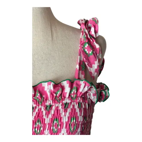 Feather & Find Shirt Women XS Pink Geometric Shiva Boho Luxe Smocked Tie Strap