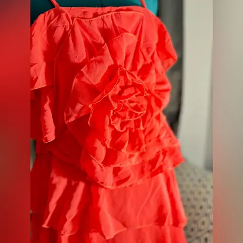 Very J Short strappy dress in vibrant pink, embellished with ruffles