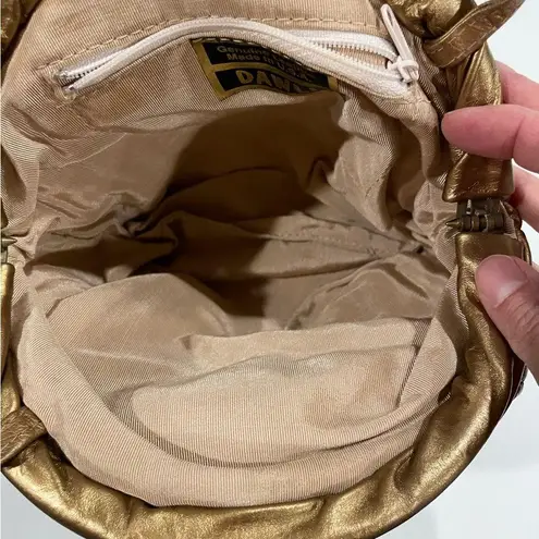 Vintage studio 54 ✨ gold bronze leather teardrop clamshell baguette purse