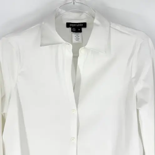 Paperwhite 3/4 Sleeve Collared Button Down Tunic Top White Size 4
