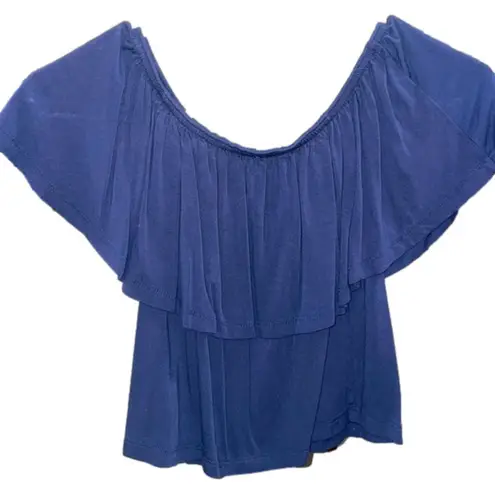 Francesca's  COLLECTIONS FRANCESCA’S Navy tiered off the shoulder crop top Sz M