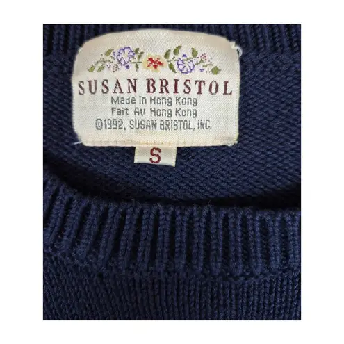 Susan Bristol VTG NOS 1992 90s Blue Sweater Floral Bouquet Sz S Cottage Ugly