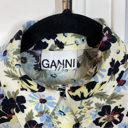 Ganni Printed Crepe Blouse Meadow Egret size 34 or US 2 quiet Luxury bohemian