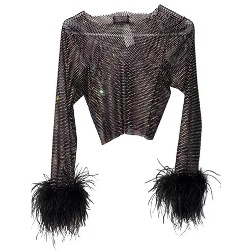 Santa Brands Feathers Top in Black XS/S New Womens Crystal Blouse