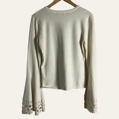 Milly White Cut-Out Flare Long Sleeve Knit Pullover Sweater Top Size M