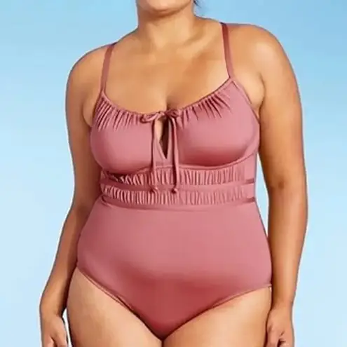 Kona Sol  Women's‎ Gathered One Piece Swimsuit Pink Size Small