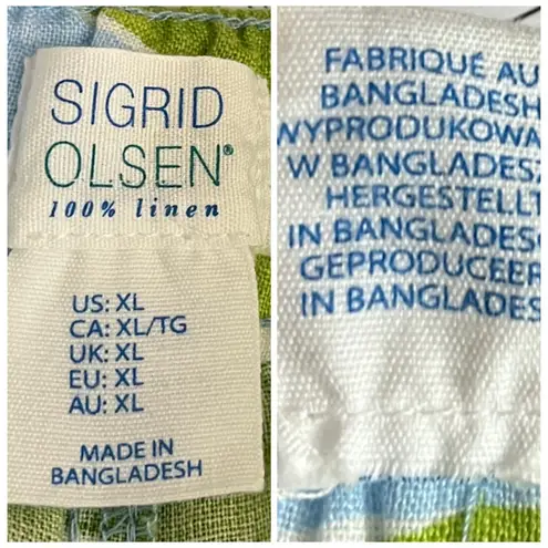 Sigrid Olsen Shorts Linen Pull On Drawstring Pockets Green Blue Women’s Size XL