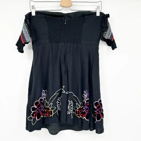 Red Carter  Womens Floral Embroidered Off The Shoulder Mini Dress Size M Black