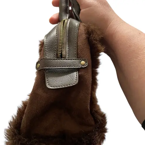 EUC Vintage Y2K Chocolate Brown Faux Fur and Suede Women's Satchel Handbag