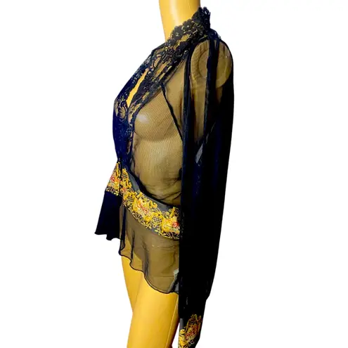 Michal Negrin Sheer Lace & Embroidered Blouse with
Swarovski Crystals size XXL Black