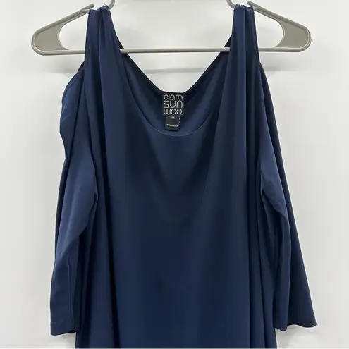 Clara Sun Woo Navy Blue Scoop Neck Cold Shoulder Tunic Top Sz 1X