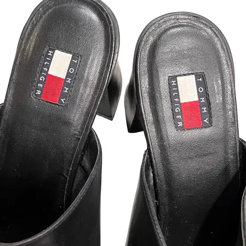 Tommy Hilfiger Vintage  Black Leather Y2K Chunky Mules