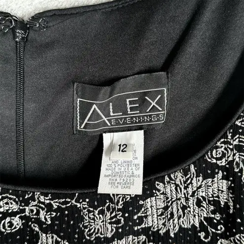 Alex Evenings Dress Womens 12 Black Silver Floral Gown Formal Party Wedding