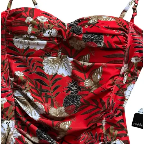 Jantzen Nicole Miller Royal Red Pineapple Bloom Print One Piece Swimsuit MSRP 98.00
