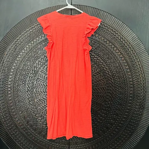 Nation Ltd Elliot Fused Ruffle Flutter Sleeve Dress S Red Orange Pima Cotton