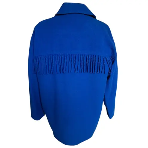 VTG Clifford & Willis Coat Royal Blue Fringe Trim Boho Chic Cowgirl Ranch Style Size XL
