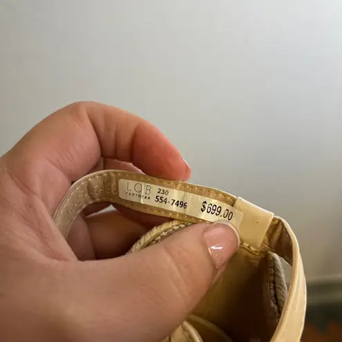 LOB Footwear Womens Espadrille Platform Wedge Sandals Cross Strap Gold Strappy Size 6.5