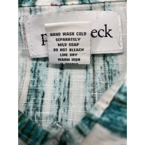 Peck & Peck Peck & Peck 100% Linen Blouse 3/4 Sleeve Button Up Abstract Teal Sz Large