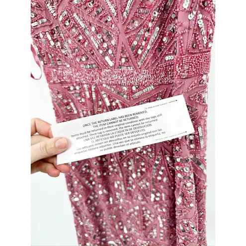 Mac Duggal 93550 Sleeveless Beaded Midi Sheath Gown Pink Sequin 6 NWOT