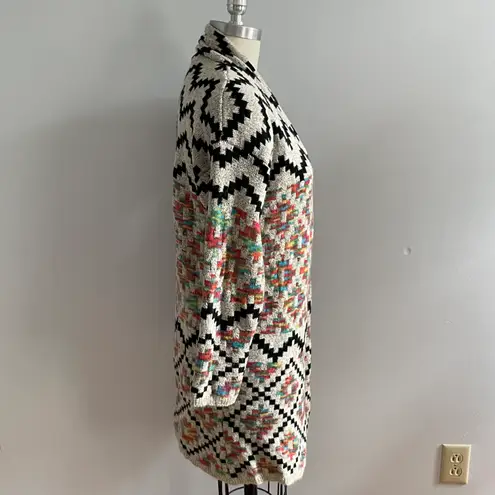 Debut Long Cardigan Duster Southwestern Graphic Sweater Open Front- Size Small