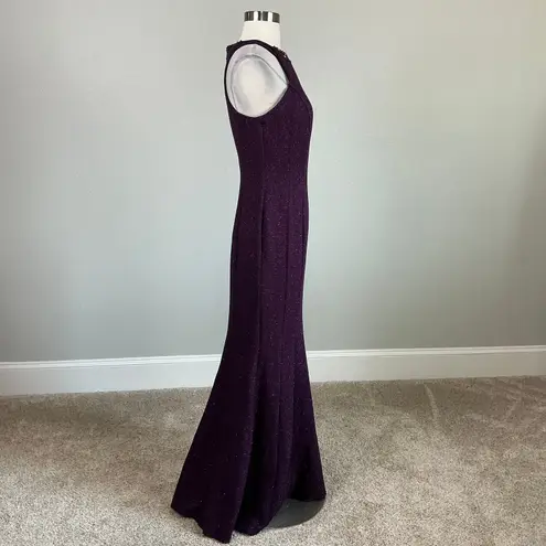 Beaded Mermaid Evening Gown Metallic Purple Size 8 Nightway Sleeveless Formal