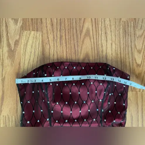 Papell Boutique Vintage 90’s Red Black Mesh Overlay Rhinestone Dress Sz 6P